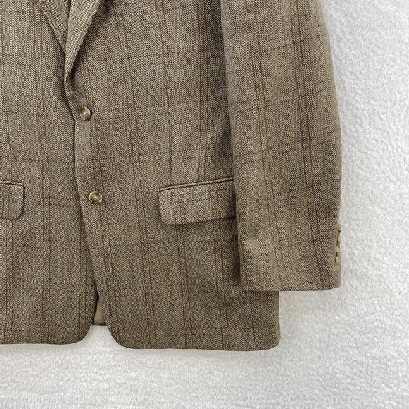 Club Room Blazer 42R Cashmere Blend Herringbone Beige Plaid 2 Button Sport Coat - Picture 12 of 16